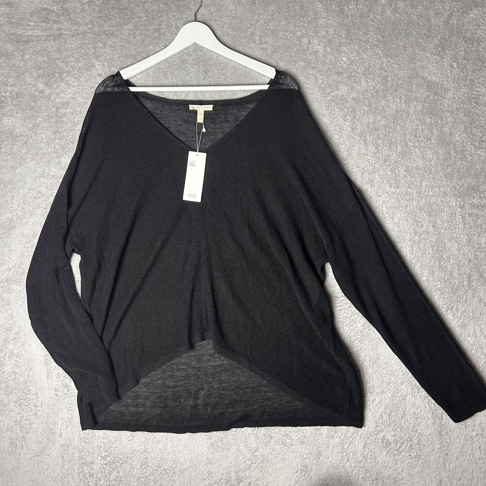 Eileen Fisher Black V-Neck Box Top Linen Tencel Size 2X $178 NWT
